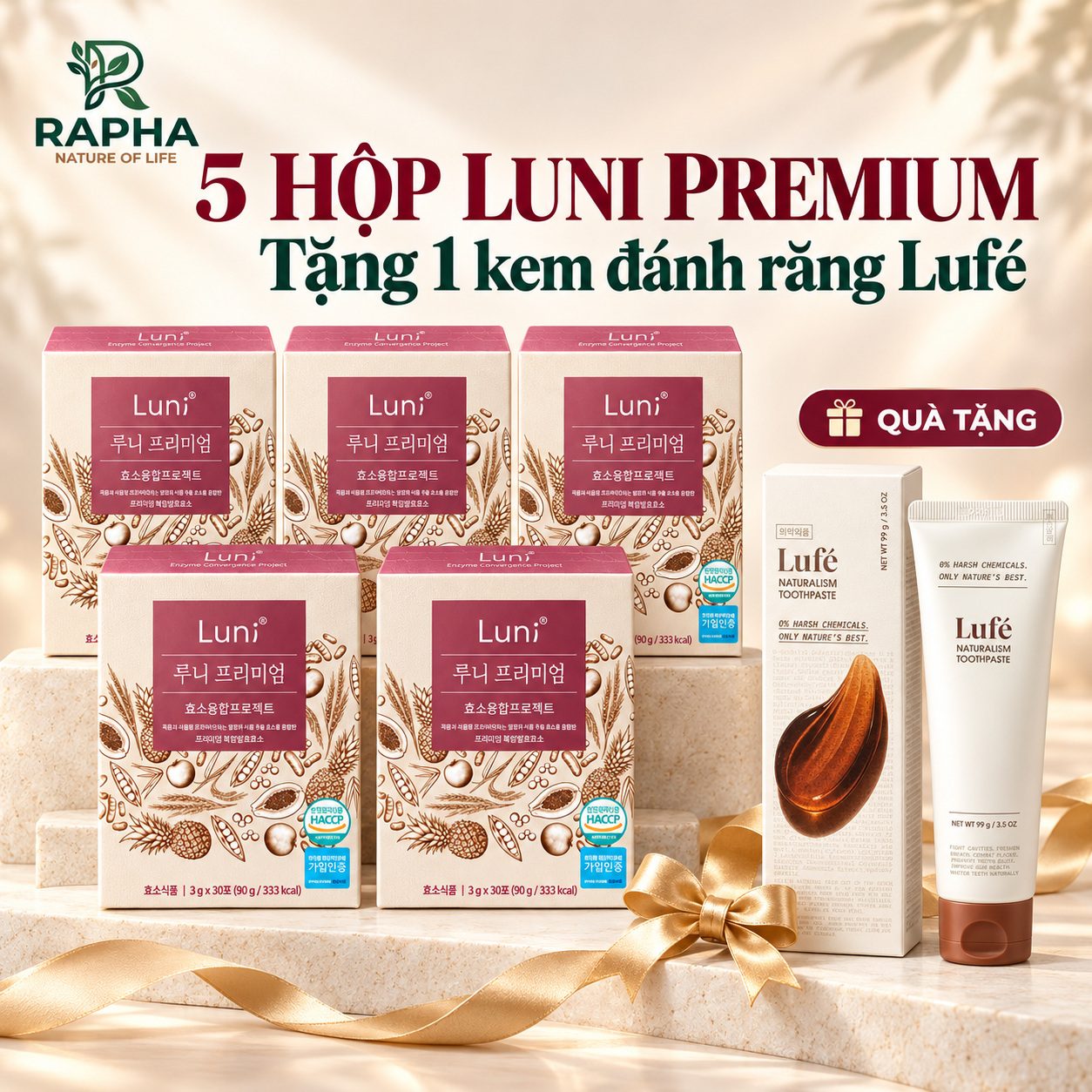 5 hộp Luni Premium – Tặng 1 tuýp kem đánh răng Lufé